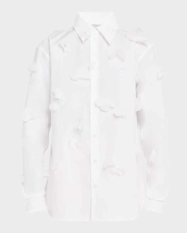 Organza Butterfly Button-Down Cotton Shirt